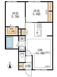 アドニスエー 102号室 1階2LDKの間取り