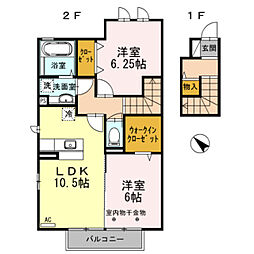 クレセント・S 2階2LDKの間取り