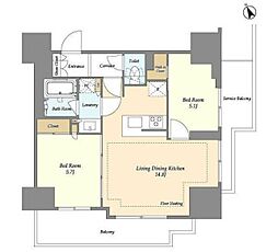 オアーゼ日暮里レジデンス 9階2LDKの間取り