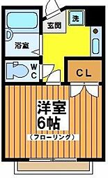 レジデンス松原 2階1Kの間取り