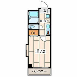 アールブラン生田 1Kの間取図画像