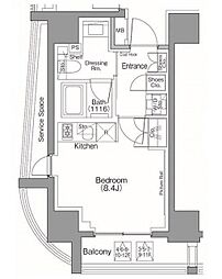 ザ・パークハビオSOHO南青山 11階ワンルームの間取り