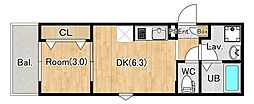 狭山市富士見1丁目アパート 1DKの間取図画像