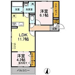 プレミールC 2LDKの間取図画像