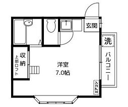 レインボーハイツ 2階ワンルームの間取り