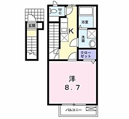 アクティブ　シックス 2階1Kの間取り