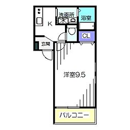 フォーリーブス33C 1Kの間取図画像