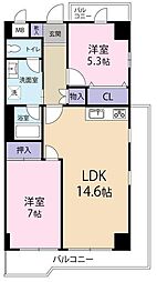 コモド相模原 2LDKの間取図画像