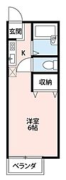 グリーンリーフ越野 2階ワンルームの間取り