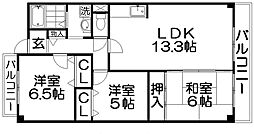 パルハセトン香里園 3LDKの間取図画像