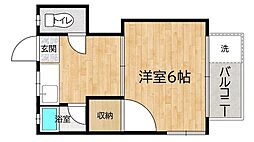 ハートフル箱崎 1階1Kの間取り