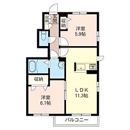 クリスタルMN1 2LDKの間取図画像