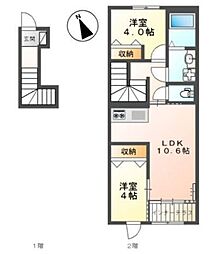 ミ・カーサ河辺A 2LDKの間取図画像