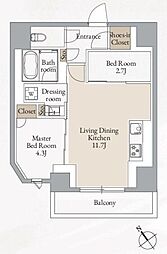 クロスレジデンス高田馬場 1SLDKの間取図画像