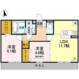 ルシエルメイキラB棟 2LDKの間取図画像