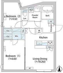 ラピス武蔵小山 4階2LDKの間取り