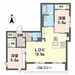 モンタージュ政所 1階2LDKの間取り