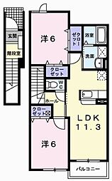 サニースクエアA棟 2LDKの間取図画像