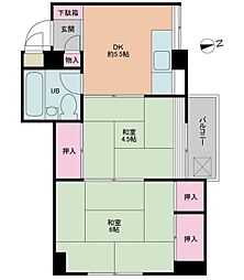 コーポ長崎 2階2DKの間取り