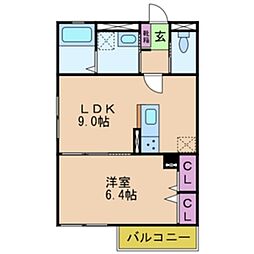 ａｆｆｅｔｔｏ浅香 2階1LDKの間取り