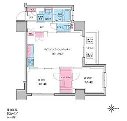 クレヴィアリグゼ日暮里 4階2LDKの間取り