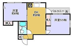 コーポ高鳥 2DKの間取図画像