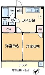 斉藤コーポ 2DKの間取図画像
