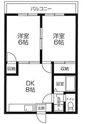 栗原マンション湖畔 2DKの間取図画像