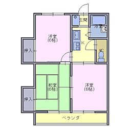 サンビューム明園 2階3Kの間取り