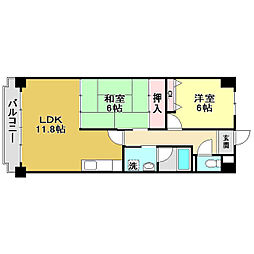 サンハイツ上町 2DKの間取図画像
