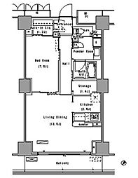 パークアクシス豊洲 3階1LDKの間取り