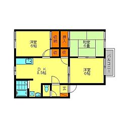 フローライン昇町B 3DKの間取図画像