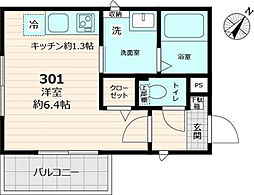 仮称フェリシア ワンルームの間取図画像