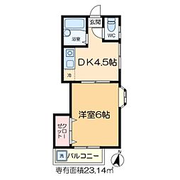 パステロードIII番館 2階1DKの間取り