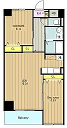 グランドリーフ 2LDKの間取図画像