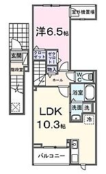 カーサアリアーテII 2階1LDKの間取り