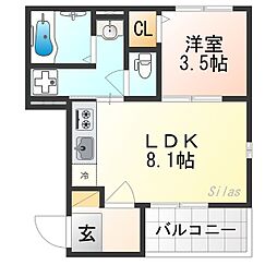 Bloom’s Terrace Nagitsuji 2階1LDKの間取り