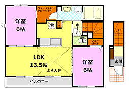 プリートII 2階2LDKの間取り