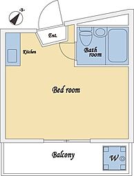 東急目黒線 不動前駅 徒歩6分の賃貸マンション 2階ワンルームの間取り