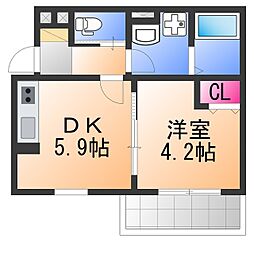 ヴェルメゾン松原東新町 1DKの間取図画像