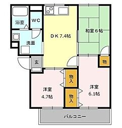 ファーストターフ鎌取 Ｃ 3階3DKの間取り