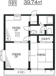 プラシドハイム 2DKの間取図画像