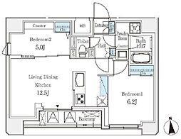 クラリティア文京湯島 10階2LDKの間取り