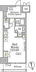 ザ・パークハビオ神楽坂レジデンスサウス 8階ワンルームの間取り