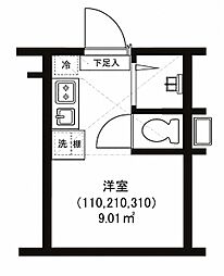 GARUNA OKUBO ワンルームの間取図画像