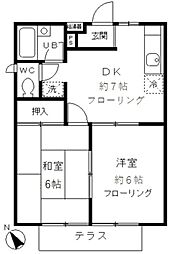 ハイムK 1階2DKの間取り
