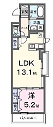 ラ・テュイル 1LDKの間取図画像