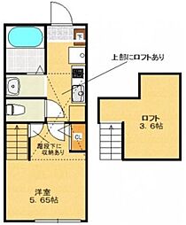 ラクセル三ツ沢 2階1Kの間取り