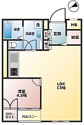 日興パレス中野 1LDKの間取図画像