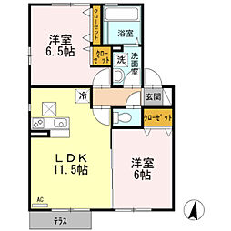 レジデンス若松一番館 2LDKの間取図画像